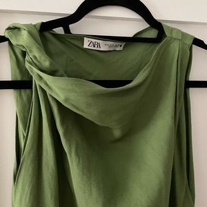 Zara Linen Forest Green Midi Dress